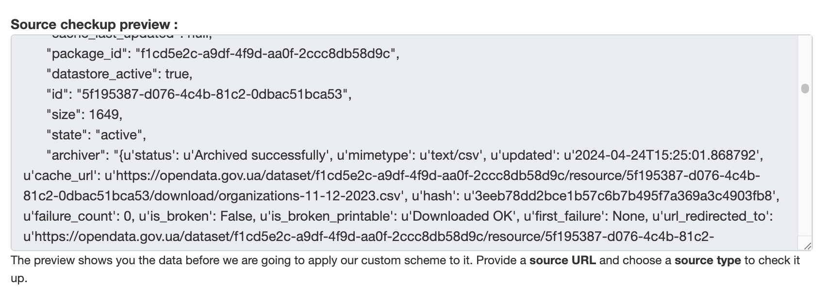 Source checkup preview